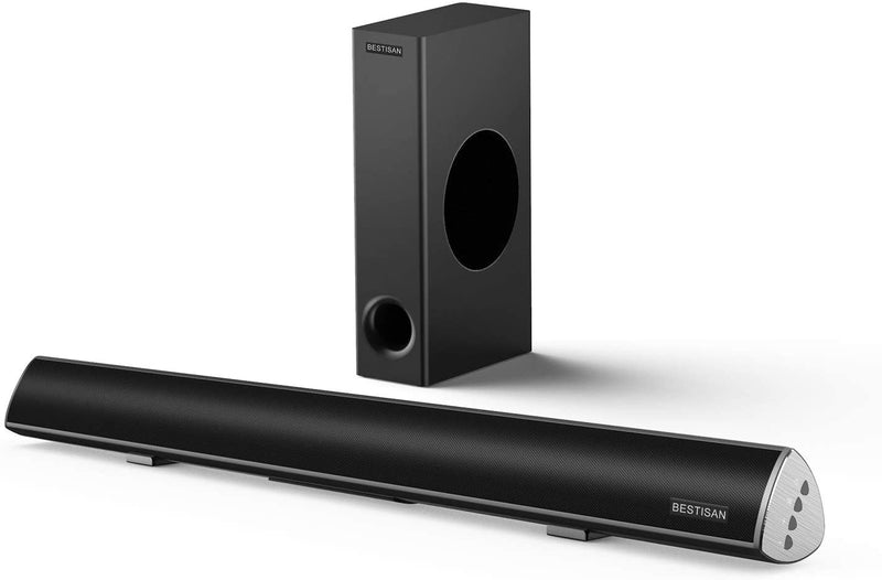 BESTISAN&nbsp;120Watt Sound bar, 2.1 Channel SoundBar Subwoofer, Wireless Bluetooth and Wired Home Theater Speakers for TV (Bluetooth 5.0 Version, 2020 Model) | Open Box - Xtrasaver