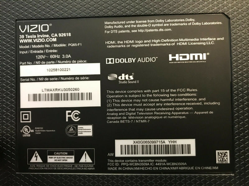 VIZIO P-Series Quantum 65" Class (64.50 Diag.) 4K HDR Smart TV | PQ65-F1 |Open Box | Local pick-up in Los Angeles area CANNOT SHIP! - Xtrasaver