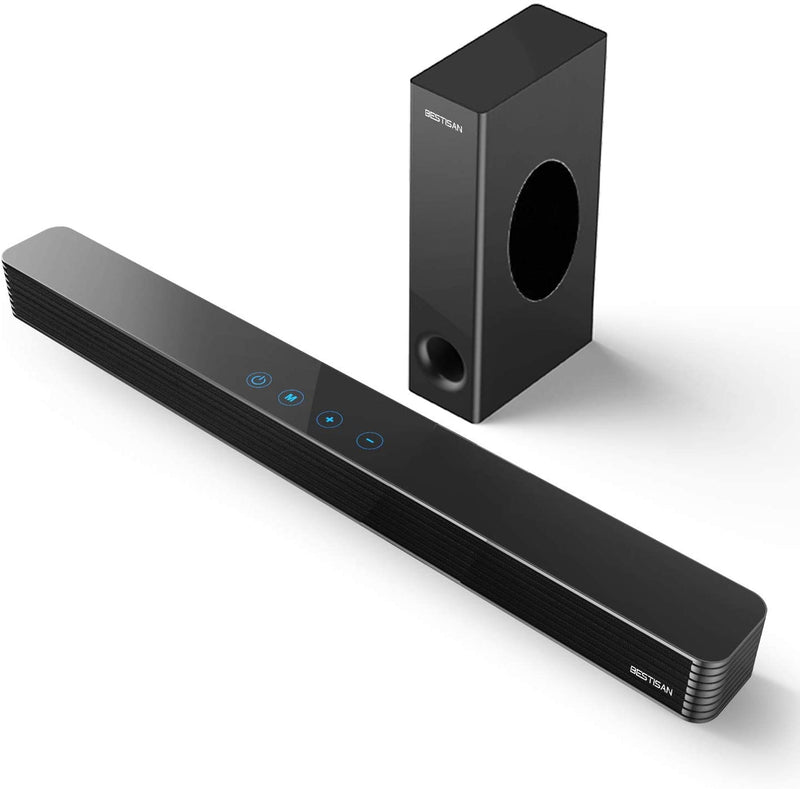 Bestisan Sound Bar/TV Sound Bar with Wired Subwoofer, 120W 2.1