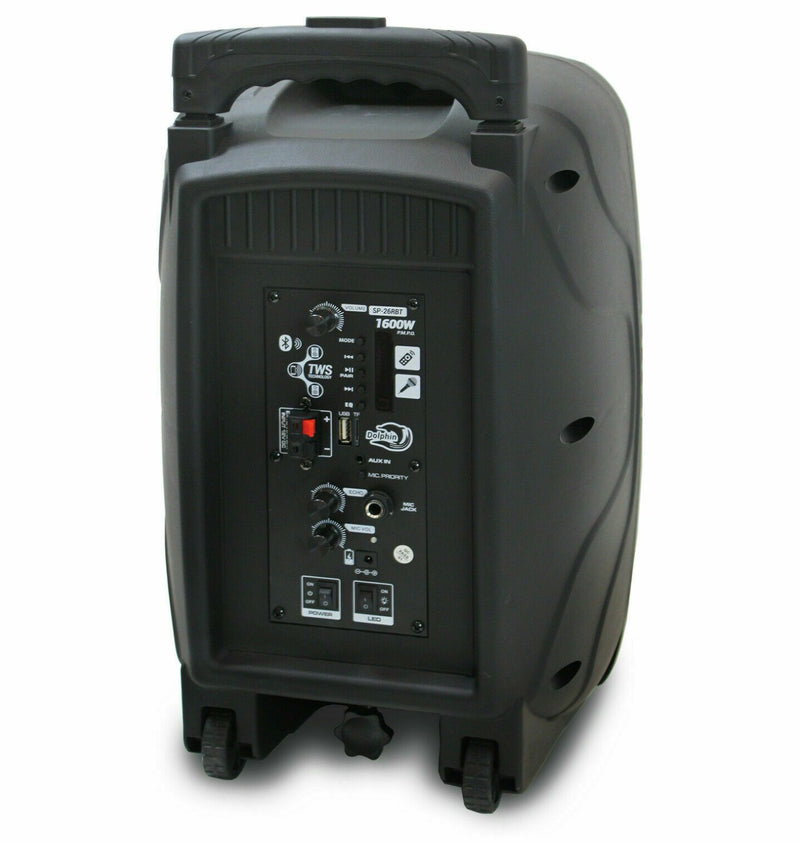 Brand New Dolphin SP-26RBT Rechargeable Dual 6.5" Bluetooth Party Speaker W/Woofer Lights - Xtrasaver