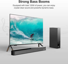 Bestisan Sound Bar/TV Sound Bar with Wired Subwoofer, 120W 2.1 Soundbar, Wired & Wireless Bluetooth 5.0 Speaker for TV, 25 Inch, Optical/Aux/Coaxial, Bass Adjustable Surround Sound for Home Theater | Open Box - Xtrasaver