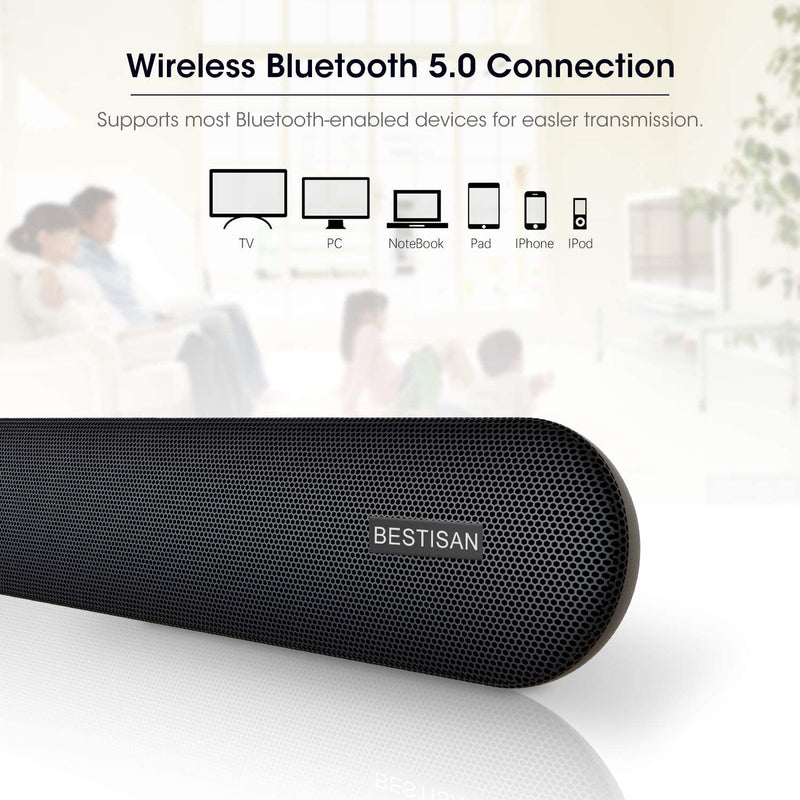 Bestisan Soundbar TV Sound bar Wired and Wireless Bluetooth Audio Speakers(28 Inches, 4 Drivers, Bluetooth 5.0 Version, Optical Cable Included, Bass Adjustable) | Open Box - Xtrasaver