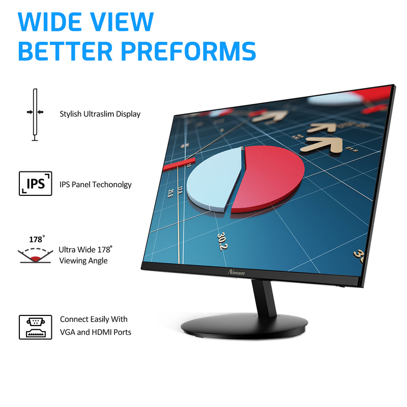 Norcent 24 Inch Home Business Monitor Full HD 1080P IPS LED Display 75Hz 178 Degree Viewing Angle HDMI VGA Thin Frame VESA Mountable, MN24-H - Xtrasaver