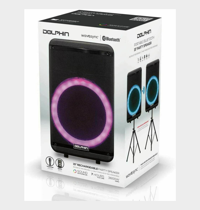 Brand New 2021 Dolphin SP-1600RBT 3600W 15" Portable Bluetooth Party Speaker WaveSync™ - Xtrasaver